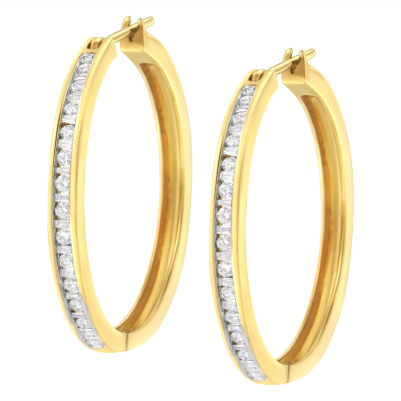 10K Yellow Gold 1/2 cttw Channel Set Hoop Earrings (H-I Clarity, SI2-I1 Color)