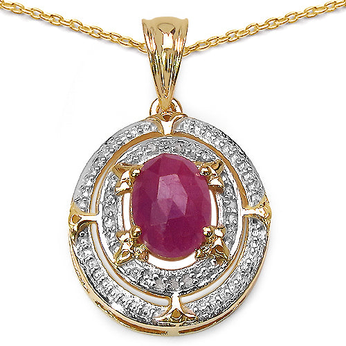 14K Yellow Gold Plated 2.41 Carat Genuine Pink Sapphire & White Diamond .925 Sterling Silver Pendant