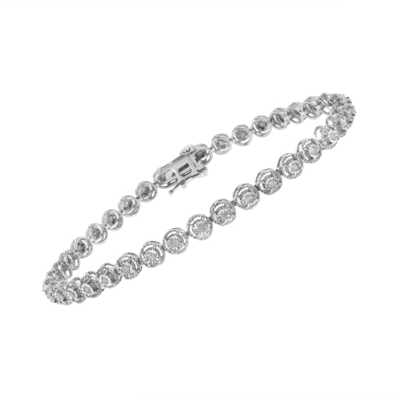 .925 Sterling Silver 1/2 cttw Miracle Set Diamond Milgrain Style Link Bracelet (I-J, I3-Promo) - Size 7.25"