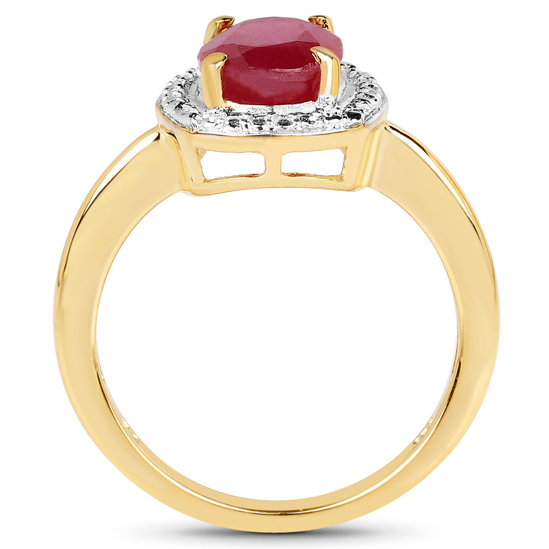 14K Yellow Gold Plated 2.30 Carat Glass Filled Ruby .925 Sterling Silver Ring