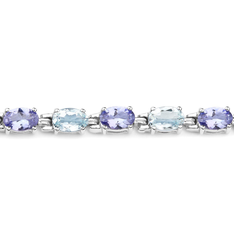 9.24 Carat Genuine Aquamarine and Tanzanite .925 Sterling Silver Bracelet