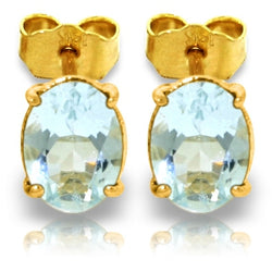 1.8 Carat 14K Solid Yellow Gold Stud Earrings Natural Aquamarine