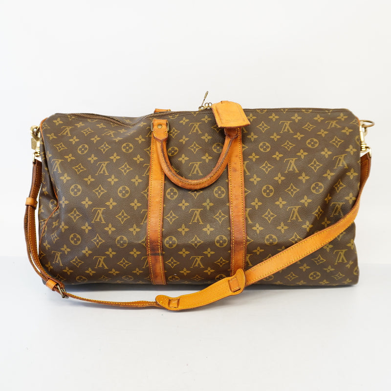 Auth Louis Vuitton Boston Bag Monogram Keepall Bandolier 55 M41414 Unisex
