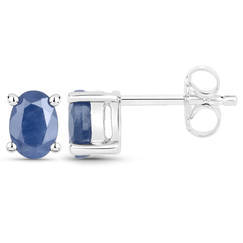 1.60 Carat Genuine Blue Sapphire .925 Sterling Silver Earrings