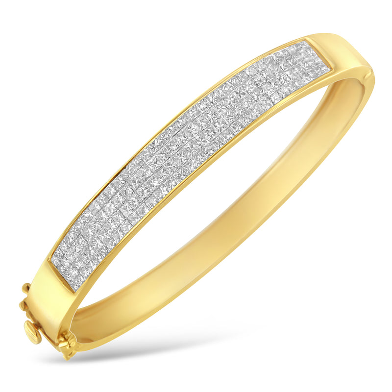 14K Yellow Gold 4.0 Cttw Invisible-Set Princess Cut Diamond ID Bangle Bracelet (H-I Color, SI1-SI2 Clarity) - Fits wrists up to 7 1/4 inches