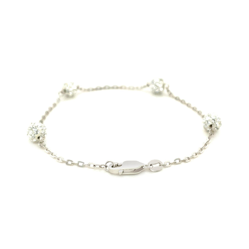 14k White Gold Bracelet with Crystal Studded Ball Stations