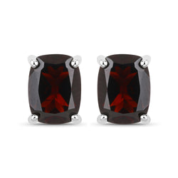 18K White Gold Plated 3.50 Carat Genuine Garnet .925 Sterling Silver Earrings