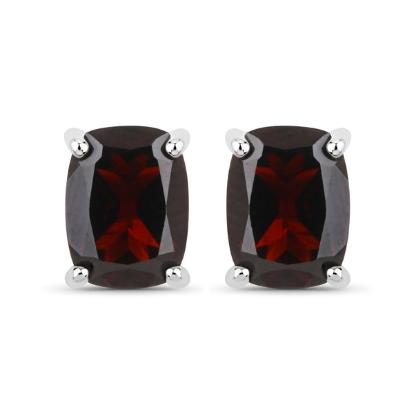 18K White Gold Plated 3.50 Carat Genuine Garnet .925 Sterling Silver Earrings