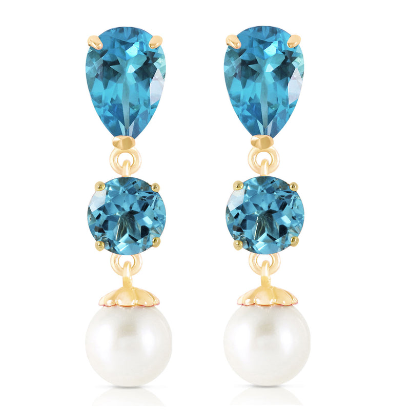 10.5 Carat 14K Solid Yellow Gold La Vie Blue Topaz Pearl Earrings