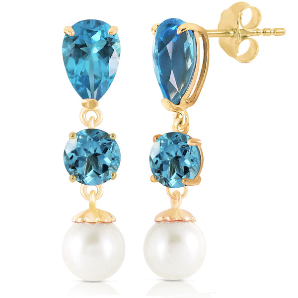 10.5 Carat 14K Solid Yellow Gold La Vie Blue Topaz Pearl Earrings