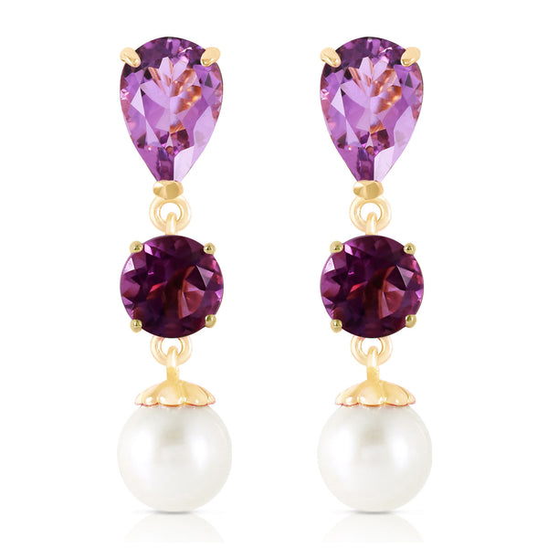 10.5 Carat 14K Solid Yellow Gold Chandelier Earrings Amethyst Pearl