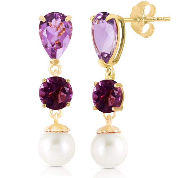 10.5 Carat 14K Solid Yellow Gold Chandelier Earrings Amethyst Pearl