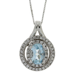 Aquamarine Diamond Fashion Pendants 14KT White Gold
