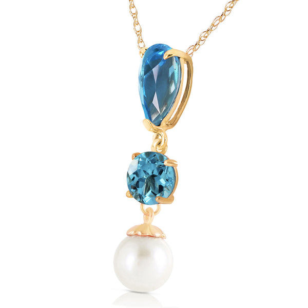 5.25 Carat 14K Soild Gold Metropolis Blue Topaz Pearl Necklace