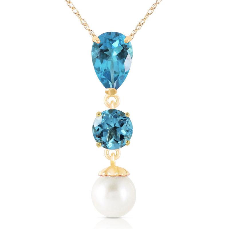 5.25 Carat 14K Soild Gold Metropolis Blue Topaz Pearl Necklace