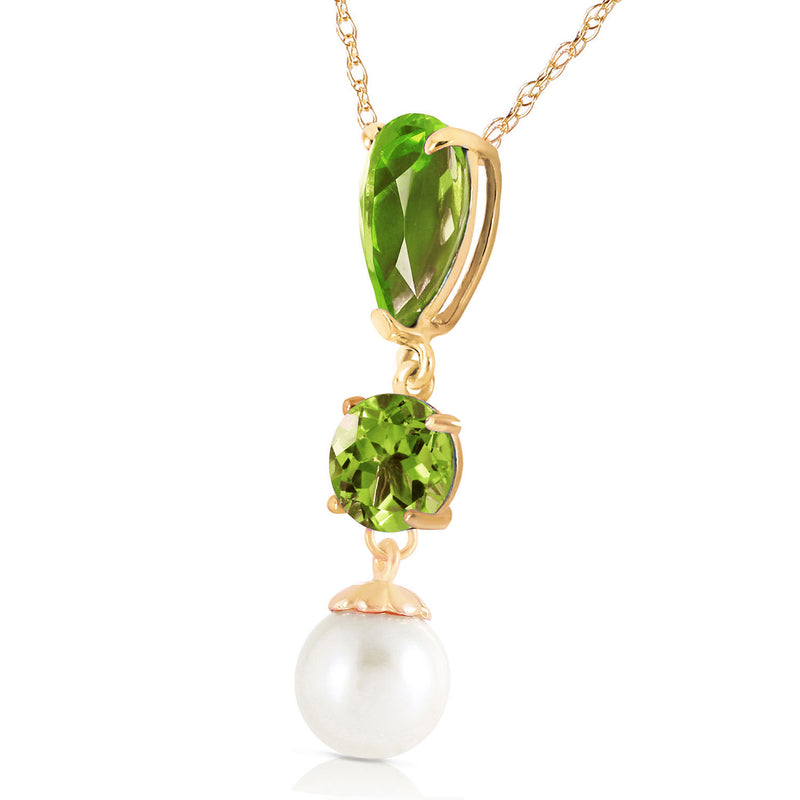 5.25 Carat 14K Solid Yellow Gold Flaming Heart Peridot Pearl Necklace