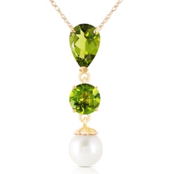 5.25 Carat 14K Solid Yellow Gold Flaming Heart Peridot Pearl Necklace