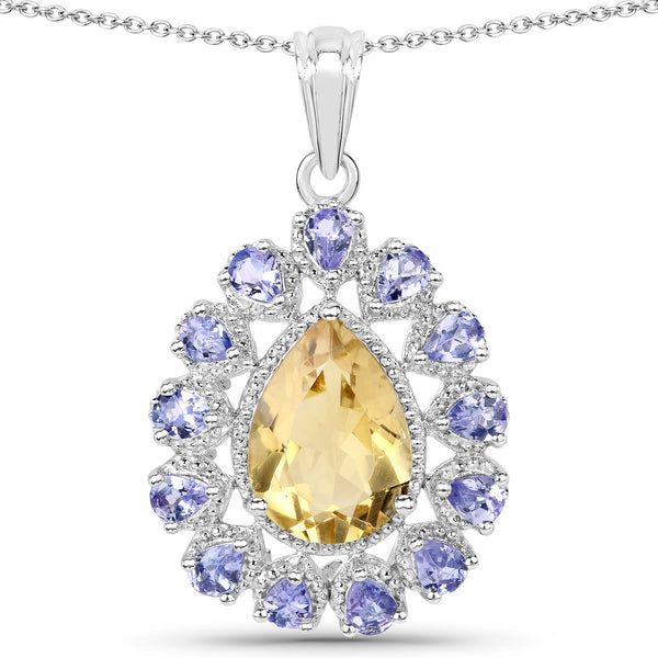 6.22 Carat Genuine Citrine and Tanzanite .925 Sterling Silver Pendant