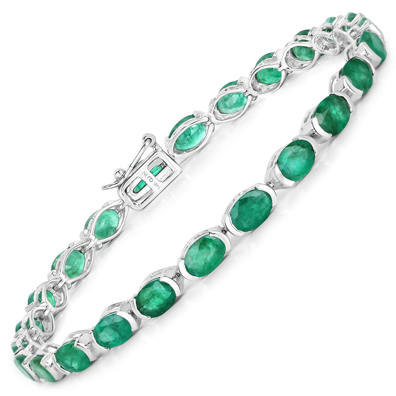 10.56 Carat Genuine Zambian Emerald 14K White Gold Bracelet