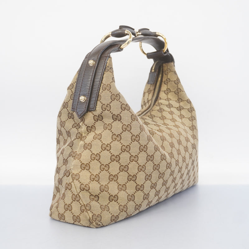 Auth Gucci Horsebit Shoulder Bag 115867 Womens GG Canvas Shoulder Bag Beige
