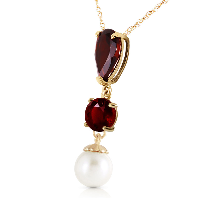 5.25 Carat 14K Solid Yellow Gold Necklace Garnet Pearl