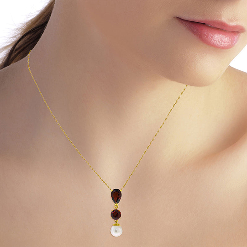 5.25 Carat 14K Solid Yellow Gold Necklace Garnet Pearl