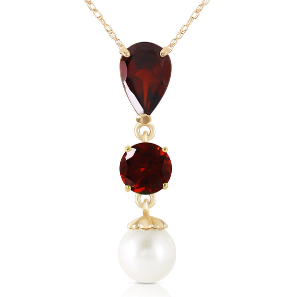 5.25 Carat 14K Solid Yellow Gold Necklace Garnet Pearl