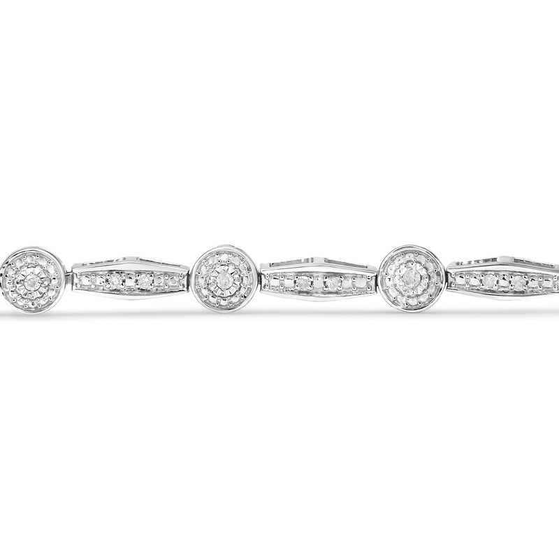 .925 Sterling Silver 1/4 Cttw Diamond Circle and Rectangle Shaped Halo Link Bracelet (I-J Color, I2-I3 Clarity) - 7.25"