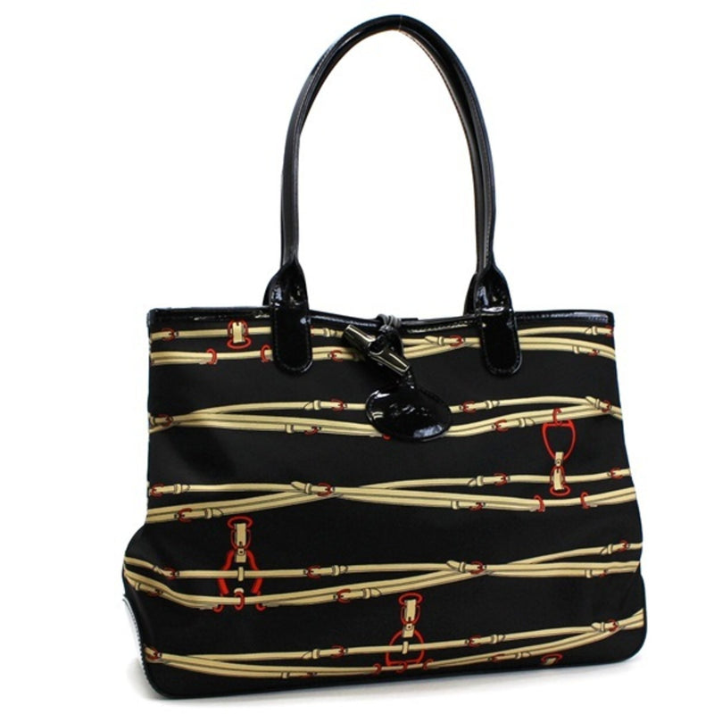 Longchamp Rozo Reversible Tote Bag Shoulder Nylon x Leather Belt Pattern Black LONGCHAMP Ladies