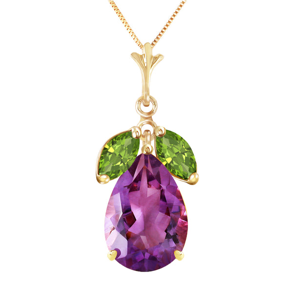 6.5 Carat 14K Solid Yellow Gold Ballerina Amethyst Peridot Necklace