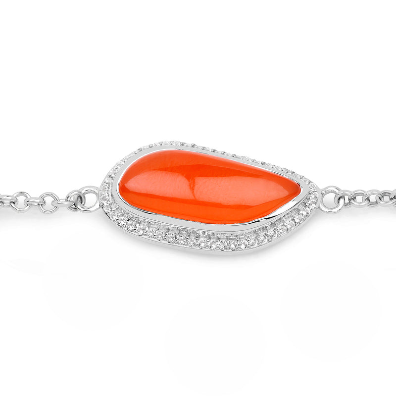 5.50 Carat Genuine Carnelian And White Topaz .925 Sterling Silver Bracelet