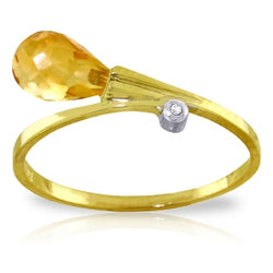 1.51 Carat 14K Solid Yellow Gold Ring Diamond Briolette Citrine