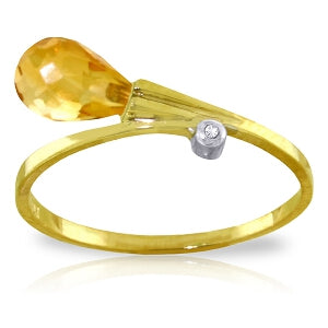 1.51 Carat 14K Solid Yellow Gold Ring Diamond Briolette Citrine