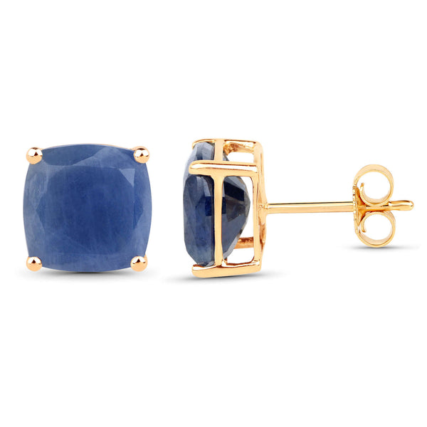 8.00 Carat Genuine Blue Sapphire 14K Yellow Gold Earrings