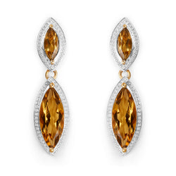 14K Yellow Gold Plated 8.50 Carat Genuine Champagne Quartz .925 Sterling Silver Earrings