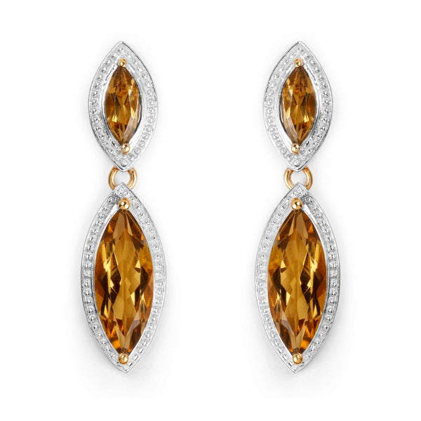 14K Yellow Gold Plated 8.50 Carat Genuine Champagne Quartz .925 Sterling Silver Earrings