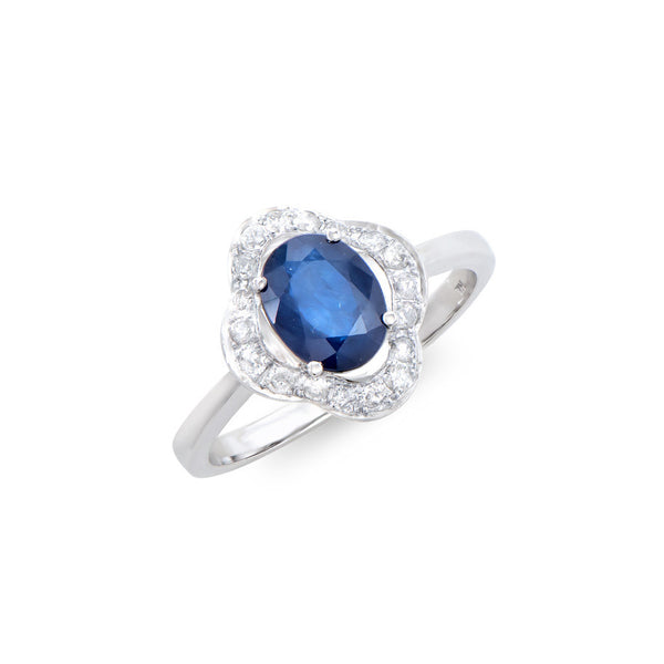 1.80 CTS CERTIFIED DIAMONDS & BLUE SAPPHIRE 14 K WHITE GOLD DESIGNER  RING SIZE 7.5