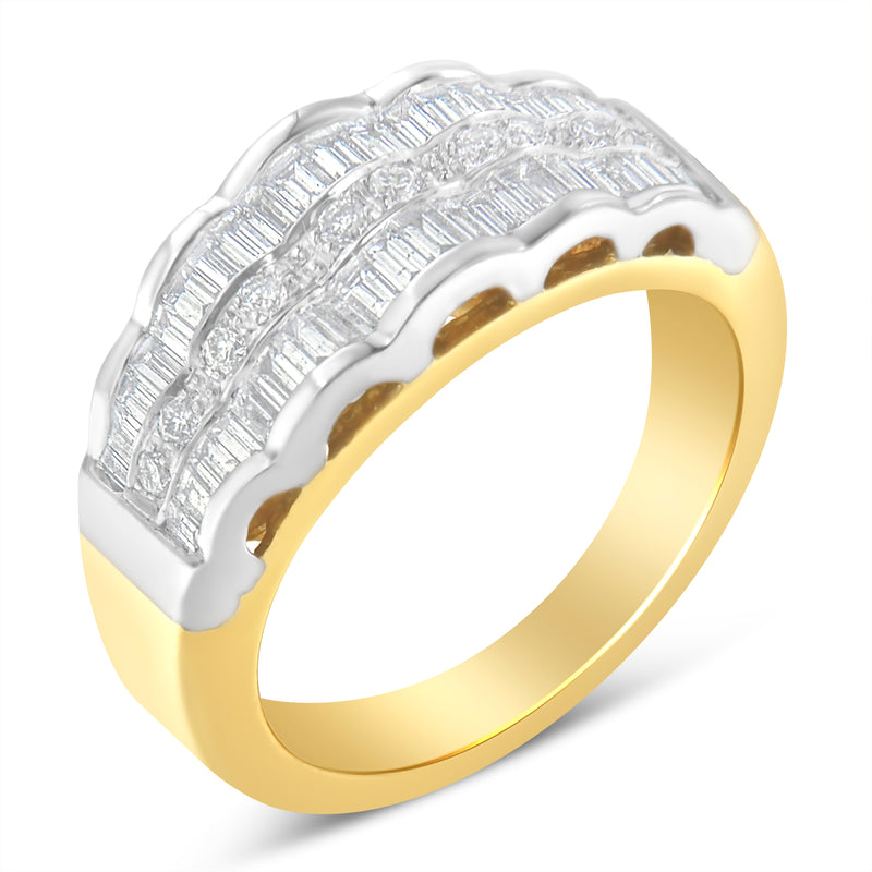 14K Two-Toned Gold 1ct TDW Round And Baguette Cut Diamond Modern Band (H-ISI1-SI2)