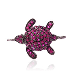 Pave Ruby Gemstone Vintage Turtle Connector Pendant 925 Sterling Silver Jewelry