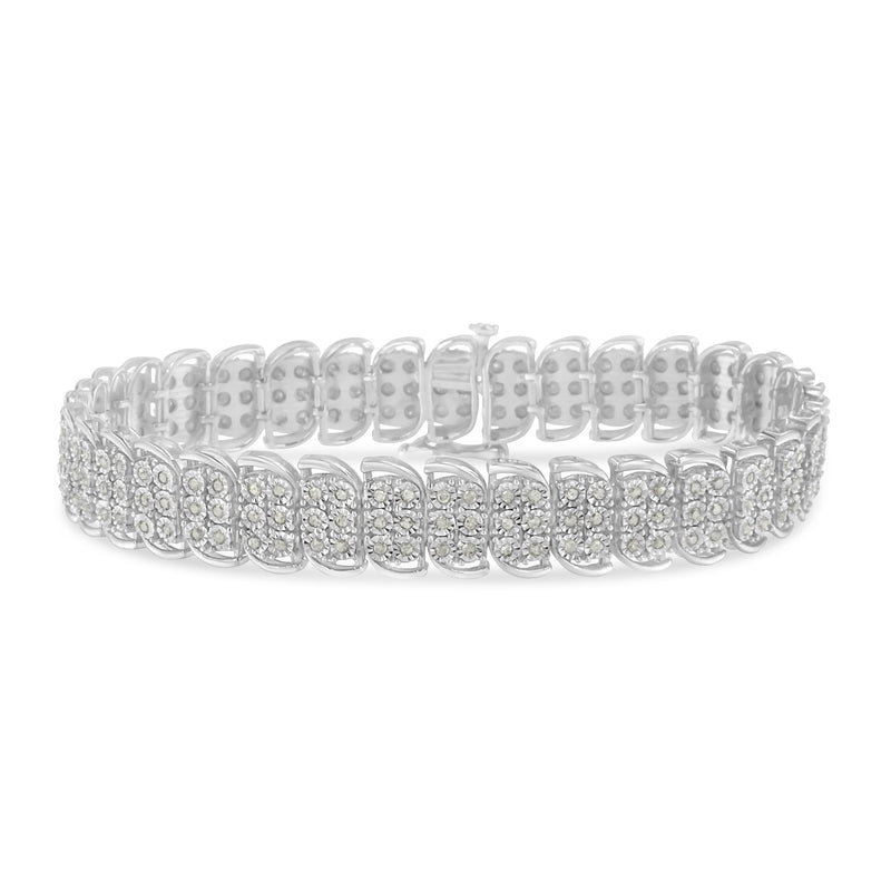 .925 Sterling-Silver 2.0 Cttw Miracle Set Diamond 3 Row S Curve Line Tennis Bracelet (I-J Color, I3 Clarity) -7.25"