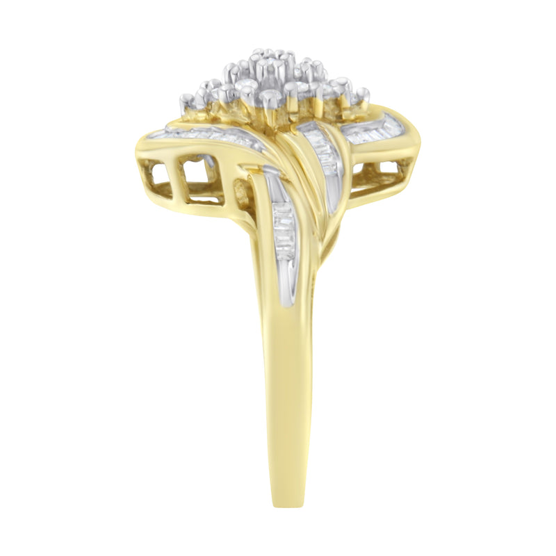 14kt Yellow Gold 1/2 Carat TDW Diamond Cross-Over Cluster Ring (H-ISI1-SI2)