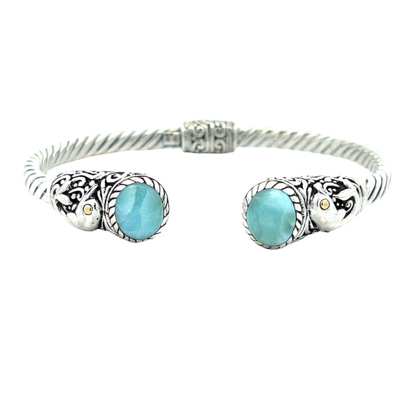 Larimar Bangle Bracelet Sterling Silver 18KT Gold