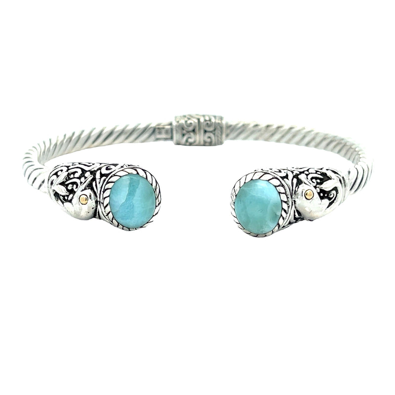 Larimar Bangle Bracelet Sterling Silver 18KT Gold