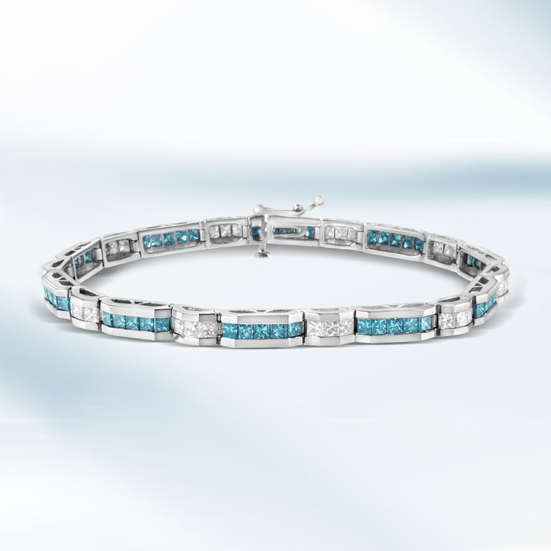 14K White Gold 6 1/3 Cttw White and Treated Blue Diamond Tennis Bracelet (H-I Color, SI1-SI2 Clarity) - 7.25"