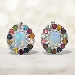GZ ZONGFA Vintage Natural Opal Round Multicolor Small Flower Korean Jewelry Silver Wedding Studs Earrings For Women