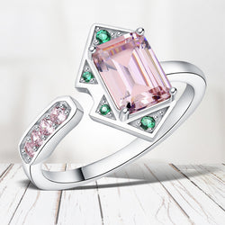 925 Sterling Silver 2.8ct Pink Gemstone Geometric Cocktail Ring for Woman