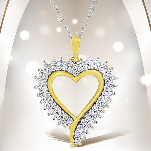 10K Yellow Gold Plated Sterling Silver 1 cttw Lab Grown Diamond Heart Pendant Necklace (F-G Color, VS2-SI1 Clarity)