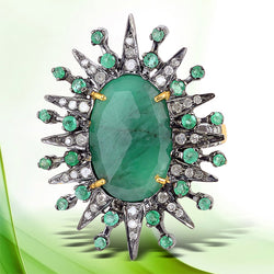 Pave Diamond 4.05 ct Emerald 18kt Gold 925 Sterling Silver Cocktail Ring Jewelry