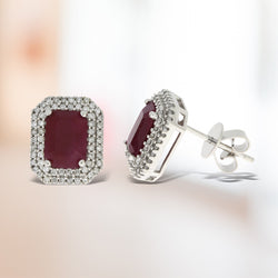 Natural 2.62ct Ruby Diamond Earrings 14KT White Gold