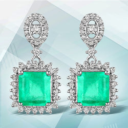 2.16 Carat Genuine Colombian Emerald and White Diamond 14K White Gold Earrings